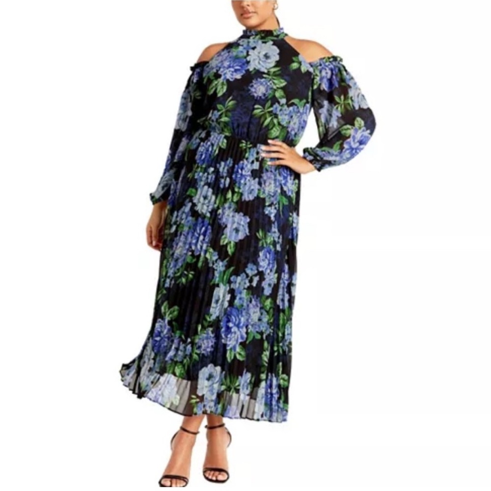 City Chic NWT Womens Plus Size 18 Promise Maxi Dress Blue Bloom Cold Shoulder